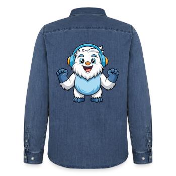 Yeti Funny Cartoon Character Musique de casque - Chemise en denim homme bio Stanley/Stella - bleu moyen délavé  - Dos - AI Model Male 185 light (185cm)