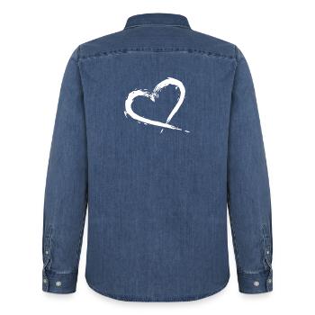 herz - Männer Jeanshemd Organic von Stanley/Stella - verwaschenes Mittelblau  - Hinten - AI Model Male 185 light (185cm)