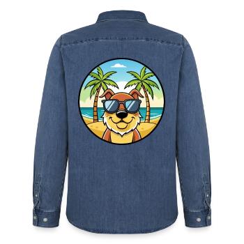 Berger De Beauce Hunderasse Cartoon Sonnenbrille Strand - Männer Jeanshemd Organic von Stanley/Stella - verwaschenes Mittelblau  - Hinten - AI Model Male 185 light (185cm)