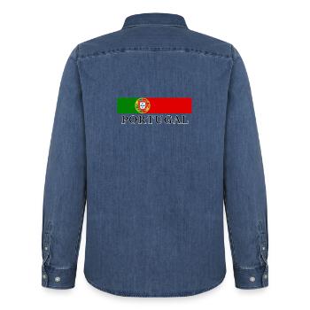 Portugal Stirnband - Männer Jeanshemd Organic von Stanley/Stella - verwaschenes Mittelblau  - Hinten - AI Model Male 185 light (185cm)