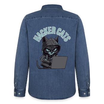 Hacker cats - Männer Jeanshemd Organic von Stanley/Stella - verwaschenes Mittelblau  - Hinten - AI Model Male 185 light (185cm)