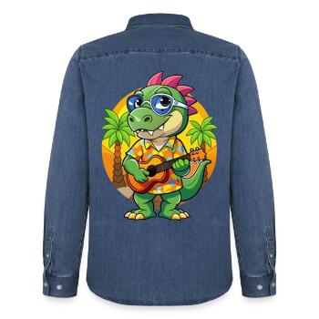 Lustige Dinosaurier Cartoon Sommer Strand Sonnenbrille - Männer Jeanshemd Organic von Stanley/Stella - verwaschenes Mittelblau  - Hinten - AI Model Male 185 light (185cm)