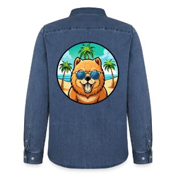 Chow Chow Hunderasse Cartoon Sonnenbrille Strand - Männer Jeanshemd Organic von Stanley/Stella - verwaschenes Mittelblau  - Hinten - AI Model Male 185 light (185cm)