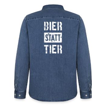 BIER STATT TIER - Männer Jeanshemd Organic von Stanley/Stella - verwaschenes Mittelblau  - Hinten - AI Model Male 185 light (185cm)