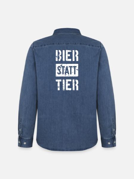 BIER STATT TIER - Männer Jeanshemd Organic von Stanley/Stella - verwaschenes Mittelblau
