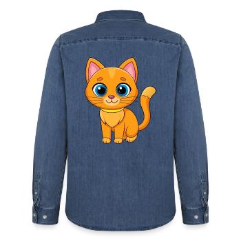 Chat Mignon Mascotte Personnage De Dessin Animé Kawaii - Chemise en denim homme bio Stanley/Stella - bleu moyen délavé  - Dos - AI Model Male 185 light (185cm)