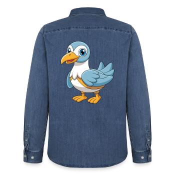 Albatross Niedliche Maskottchen Zeichentrickfigur Kawaii - Männer Jeanshemd Organic von Stanley/Stella - verwaschenes Mittelblau  - Hinten - AI Model Male 185 light (185cm)