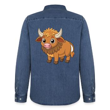 Buffle Mignon Mascotte Personnage De Dessin Animé Kawaii - Chemise en denim homme bio Stanley/Stella - bleu moyen délavé  - Dos - AI Model Male 185 light (185cm)
