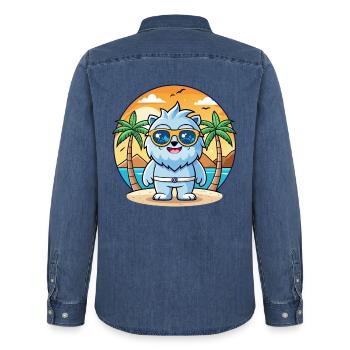 Yeti Lunettes de soleil de plage d’été de dessin animé drôle - Chemise en denim homme bio Stanley/Stella - bleu moyen délavé  - Dos - AI Model Male 185 light (185cm)