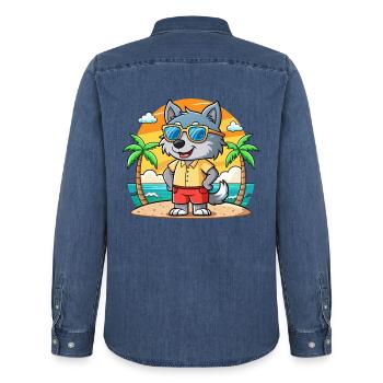 Wolf Lustige Cartoon Sommer Strand Sonnenbrille - Männer Jeanshemd Organic von Stanley/Stella - verwaschenes Mittelblau  - Hinten - AI Model Male 185 light (185cm)