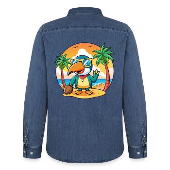 Tukan Lustige Cartoon Sommer Strand Sonnenbrille - Männer Jeanshemd Organic von Stanley/Stella - verwaschenes Mittelblau  - Hinten - AI Model Male 185 light (185cm)