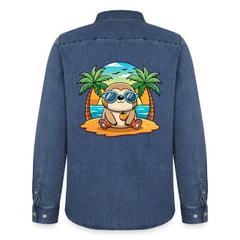 Faultier Lustige Cartoon Sommer Strand Sonnenbrille - Männer Jeanshemd Organic von Stanley/Stella - verwaschenes Mittelblau  - Hinten - AI Model Male 185 light (185cm)