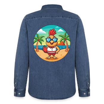 Rooster Funny Cartoon Summer Beach Sunglasses - Men’s Organic Denim Shirt by Stanley/Stella - mid washy  - Back - AI Model Male 185 light (185cm)