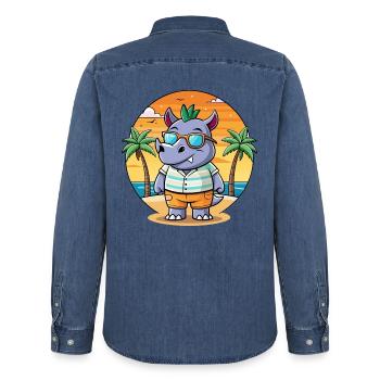 Rhino Lustige Cartoon Sommer Strand Sonnenbrille - Männer Jeanshemd Organic von Stanley/Stella - verwaschenes Mittelblau  - Hinten - AI Model Male 185 light (185cm)