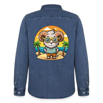 Ram Lustige Cartoon Sommer Strand Sonnenbrille - Männer Jeanshemd Organic von Stanley/Stella - verwaschenes Mittelblau  - Hinten - AI Model Male 185 light (185cm)