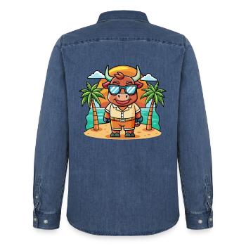 Bull Lustige Cartoon Sommer Strand Sonnenbrille - Männer Jeanshemd Organic von Stanley/Stella - verwaschenes Mittelblau  - Hinten - AI Model Male 185 light (185cm)