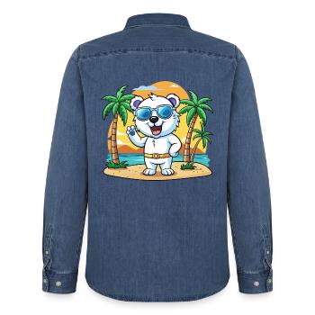 Polar Bear Funny Cartoon Summer Beach Sunglasses - Men’s Organic Denim Shirt by Stanley/Stella - mid washy  - Back - AI Model Male 185 light (185cm)