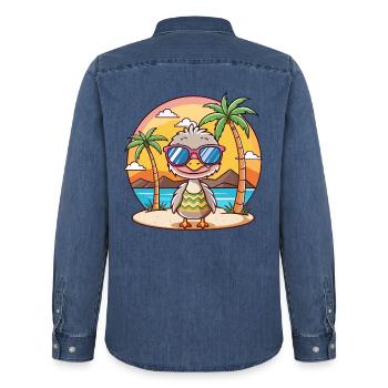 Strauß lustige Cartoon Sommer Strand Sonnenbrille - Männer Jeanshemd Organic von Stanley/Stella - verwaschenes Mittelblau  - Hinten - AI Model Male 185 light (185cm)
