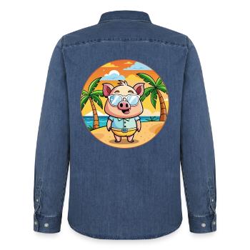 Schwein Lustige Cartoon Sommer Strand Sonnenbrille - Männer Jeanshemd Organic von Stanley/Stella - verwaschenes Mittelblau  - Hinten - AI Model Male 185 light (185cm)
