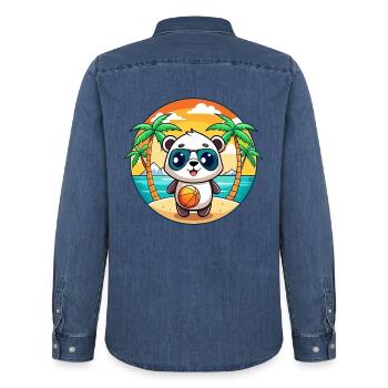 Panda Lustige Cartoon Sommer Strand Sonnenbrille - Männer Jeanshemd Organic von Stanley/Stella - verwaschenes Mittelblau  - Hinten - AI Model Male 185 light (185cm)