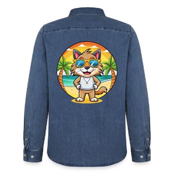 Lynx Lustige Cartoon Sommer Strand Sonnenbrille - Männer Jeanshemd Organic von Stanley/Stella - verwaschenes Mittelblau  - Hinten - AI Model Male 185 light (185cm)