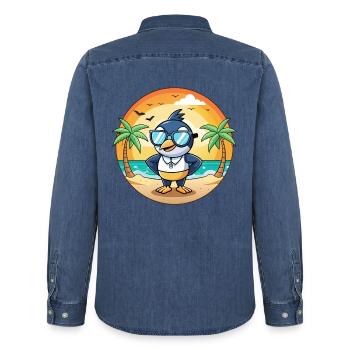 Magpie Funny Cartoon Lunettes de soleil de plage d’été - Chemise en denim homme bio Stanley/Stella - bleu moyen délavé  - Dos - AI Model Male 185 light (185cm)