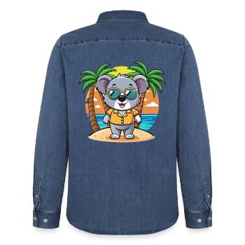 Koala Lustige Cartoon Sommer Strand Sonnenbrille - Männer Jeanshemd Organic von Stanley/Stella - verwaschenes Mittelblau  - Hinten - AI Model Male 185 light (185cm)
