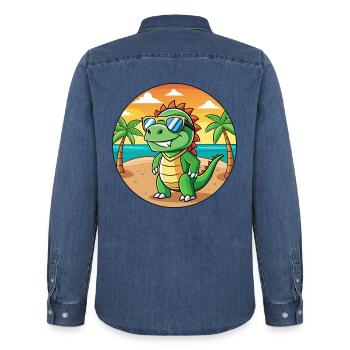 Leguan Lustige Cartoon Sommer Strand Sonnenbrille - Männer Jeanshemd Organic von Stanley/Stella - verwaschenes Mittelblau  - Hinten - AI Model Male 185 light (185cm)
