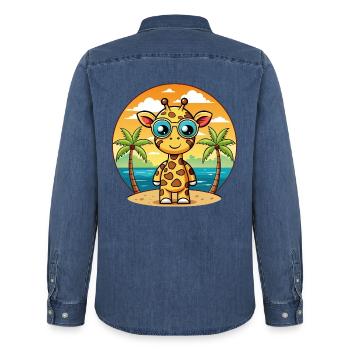 Giraffe Lustige Cartoon Sommer Strand Sonnenbrille - Männer Jeanshemd Organic von Stanley/Stella - verwaschenes Mittelblau  - Hinten - AI Model Male 185 light (185cm)