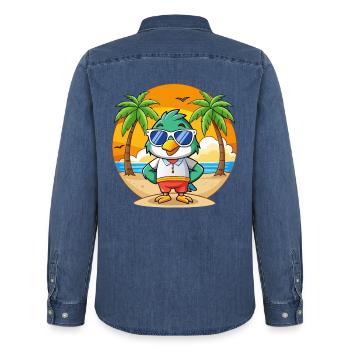 Lunettes de soleil Falcon Funny Cartoon Summer Beach - Chemise en denim homme bio Stanley/Stella - bleu moyen délavé  - Dos - AI Model Male 185 light (185cm)