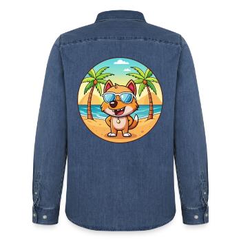 Hund Lustige Cartoon Sommer Strand Sonnenbrille - Männer Jeanshemd Organic von Stanley/Stella - verwaschenes Mittelblau  - Hinten - AI Model Male 185 light (185cm)