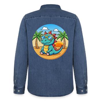 Dragon Funny Cartoon Lunettes de soleil de plage d’été - Chemise en denim homme bio Stanley/Stella - bleu moyen délavé  - Dos - AI Model Male 185 light (185cm)
