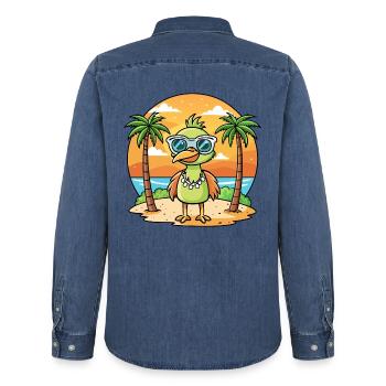 Emu Funny Cartoon Summer Beach Sunglasses - Men’s Organic Denim Shirt by Stanley/Stella - mid washy  - Back - AI Model Male 185 light (185cm)