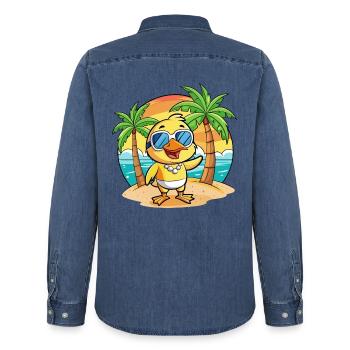 Ente Lustige Cartoon Sommer Strand Sonnenbrille - Männer Jeanshemd Organic von Stanley/Stella - verwaschenes Mittelblau  - Hinten - AI Model Male 185 light (185cm)