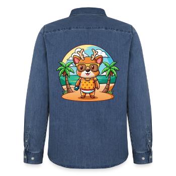 Hirsch Lustige Cartoon Sommer Strand Sonnenbrille - Männer Jeanshemd Organic von Stanley/Stella - verwaschenes Mittelblau  - Hinten - AI Model Male 185 light (185cm)