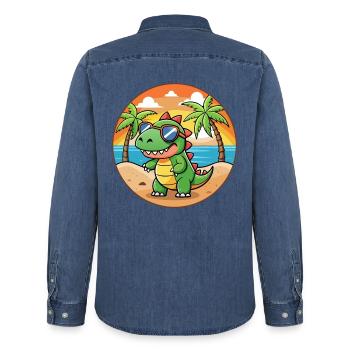 Dinosaurier Lustige Cartoon Sommer Strand Sonnenbrille - Männer Jeanshemd Organic von Stanley/Stella - verwaschenes Mittelblau  - Hinten - AI Model Male 185 light (185cm)