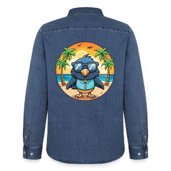 Krähe Lustige Cartoon Sommer Strand Sonnenbrille - Männer Jeanshemd Organic von Stanley/Stella - verwaschenes Mittelblau  - Hinten - AI Model Male 185 light (185cm)