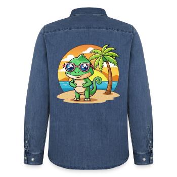 Chamäleon Lustige Cartoon Sommer Strand Sonnenbrille - Männer Jeanshemd Organic von Stanley/Stella - verwaschenes Mittelblau  - Hinten - AI Model Male 185 light (185cm)
