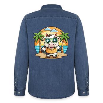 Kuh Lustige Cartoon Sommer Strand Sonnenbrille - Männer Jeanshemd Organic von Stanley/Stella - verwaschenes Mittelblau  - Hinten - AI Model Male 185 light (185cm)