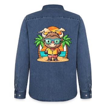 Buffalo Lustige Cartoon Sommer Strand Sonnenbrille - Männer Jeanshemd Organic von Stanley/Stella - verwaschenes Mittelblau  - Hinten - AI Model Male 185 light (185cm)