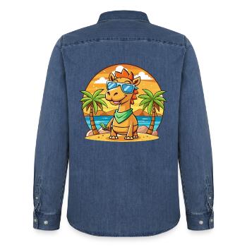 Camel Lustige Cartoon Sommer Strand Sonnenbrille - Männer Jeanshemd Organic von Stanley/Stella - verwaschenes Mittelblau  - Hinten - AI Model Male 185 light (185cm)