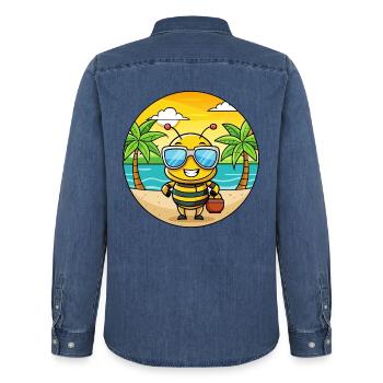 Biene Lustige Cartoon Sommer Strand Sonnenbrille - Männer Jeanshemd Organic von Stanley/Stella - verwaschenes Mittelblau  - Hinten - AI Model Male 185 light (185cm)