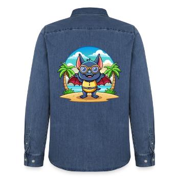 Fledermaus Lustige Cartoon Sommer Strand Sonnenbrille - Männer Jeanshemd Organic von Stanley/Stella - verwaschenes Mittelblau  - Hinten - AI Model Male 185 light (185cm)