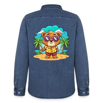 Bär Lustige Cartoon Sommer Strand Sonnenbrille - Männer Jeanshemd Organic von Stanley/Stella - verwaschenes Mittelblau  - Hinten - AI Model Male 185 light (185cm)