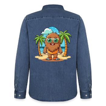 Big Foot Lustige Cartoon Sommer Strand Sonnenbrille - Männer Jeanshemd Organic von Stanley/Stella - verwaschenes Mittelblau  - Hinten - AI Model Male 185 light (185cm)