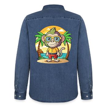 Babouin Funny Cartoon Lunettes de soleil de plage d’été - Chemise en denim homme bio Stanley/Stella - bleu moyen délavé  - Dos - AI Model Male 185 light (185cm)