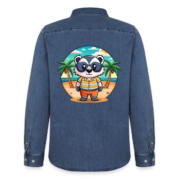 Badger Lustige Cartoon Sommer Strand Sonnenbrille - Männer Jeanshemd Organic von Stanley/Stella - verwaschenes Mittelblau  - Hinten - AI Model Male 185 light (185cm)