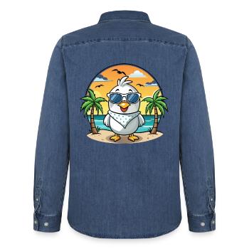 Albatross Lustige Cartoon Sommer Strand Sonnenbrille - Männer Jeanshemd Organic von Stanley/Stella - verwaschenes Mittelblau  - Hinten - AI Model Male 185 light (185cm)