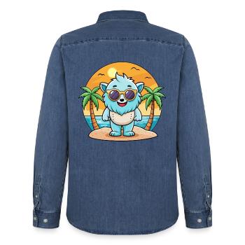 Yeti Lustige Cartoon Sommer Strand Sonnenbrille - Männer Jeanshemd Organic von Stanley/Stella - verwaschenes Mittelblau  - Hinten - AI Model Male 185 light (185cm)