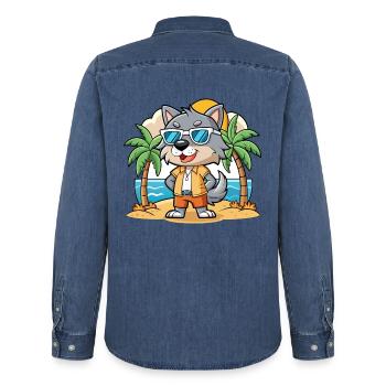 Wolf Lustige Cartoon Sommer Strand Sonnenbrille - Männer Jeanshemd Organic von Stanley/Stella - verwaschenes Mittelblau  - Hinten - AI Model Male 185 light (185cm)